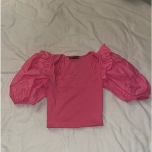 Zara Rib Balloon Top Pink